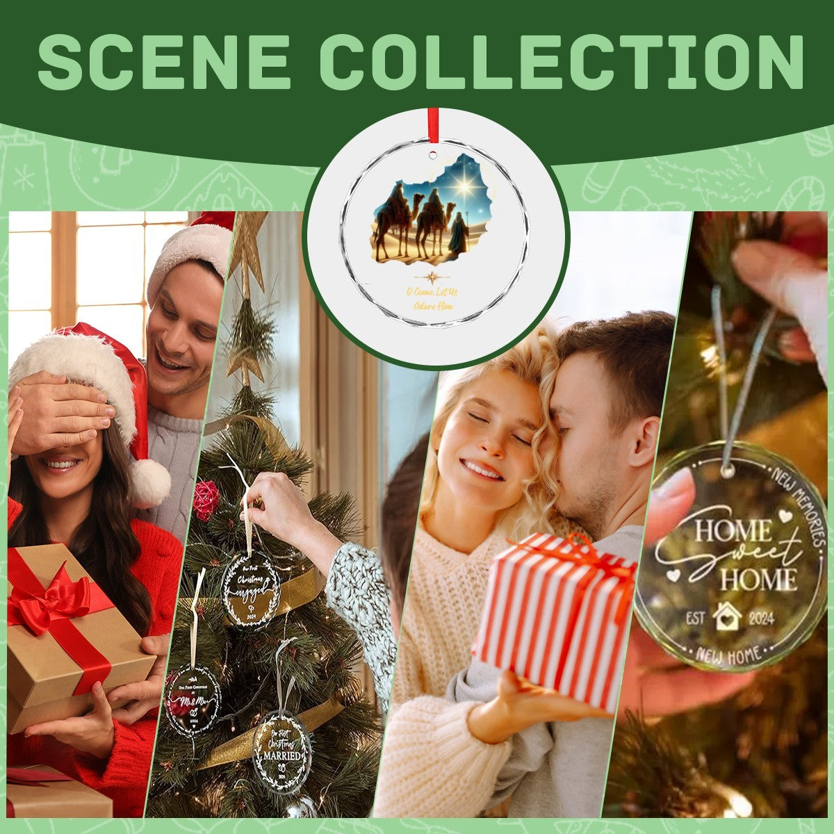 O Come Let Us Adore Him Christmas Glass Ornament