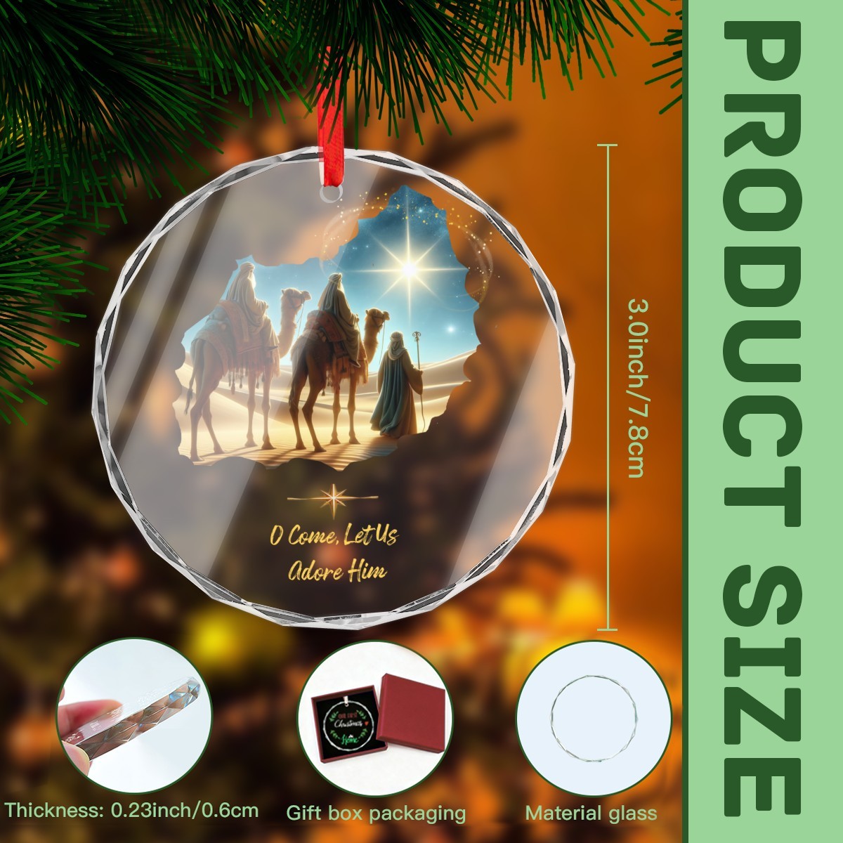 O Come Let Us Adore Him Christmas Glass Ornament