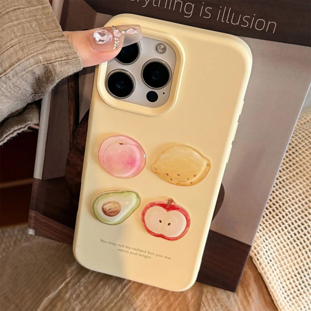 Korean 3D Fruit Graffiti Sticker Phone Case For iPhone