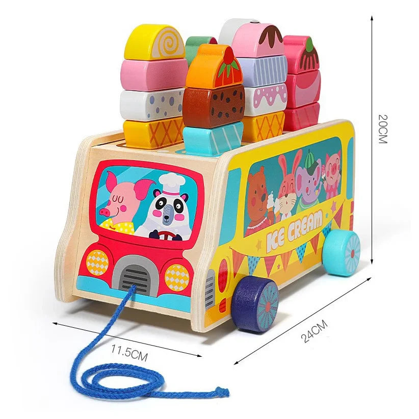 Wooden Ice Cream Truck Toy – Magnetic Pretend Play Food Set