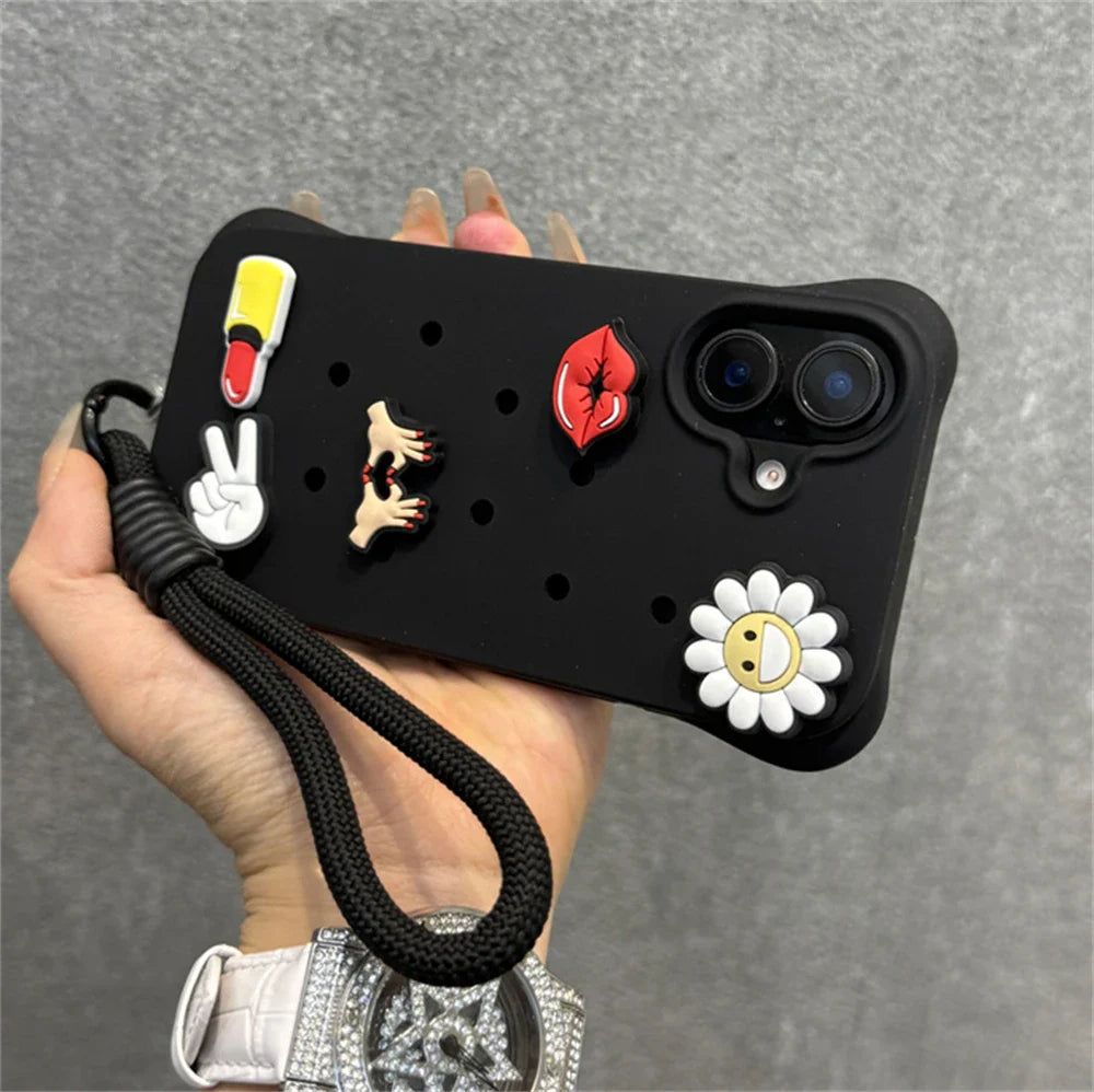 Diy Charms Holes Liquid Silicone Soft Case for iPhone