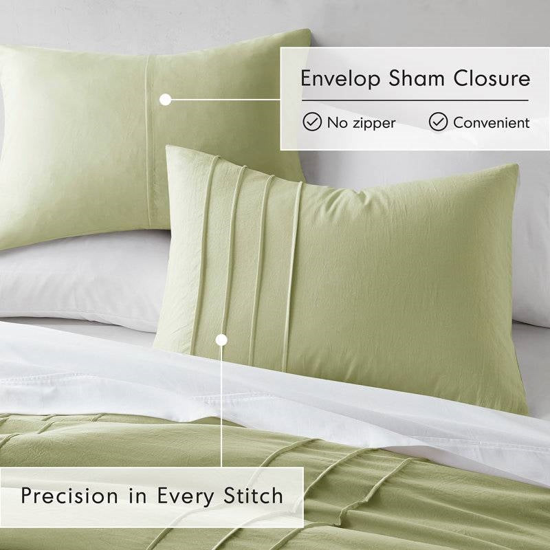 Queen size Microfiber Pleated Lightweight Soft Comforter Set in Sage Green