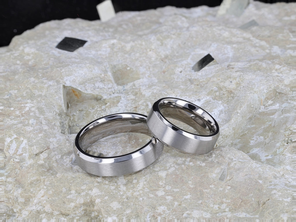 SHIRE Titanium Men’s Flat Wedding Ring, Brushed Center with Polished Beveled Edges — 6mm & 8mm