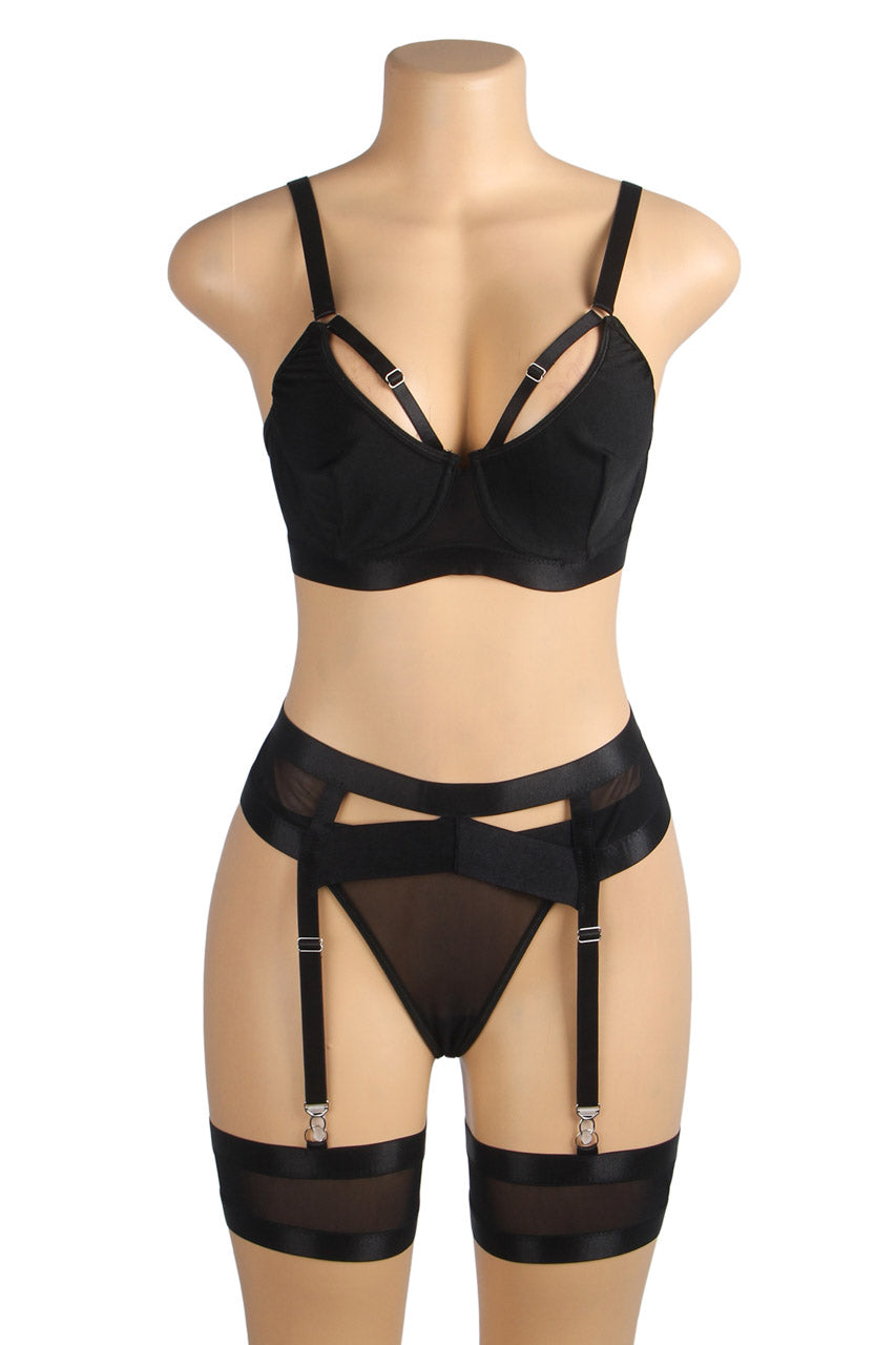 Bondage Bra and Garterbelt Set