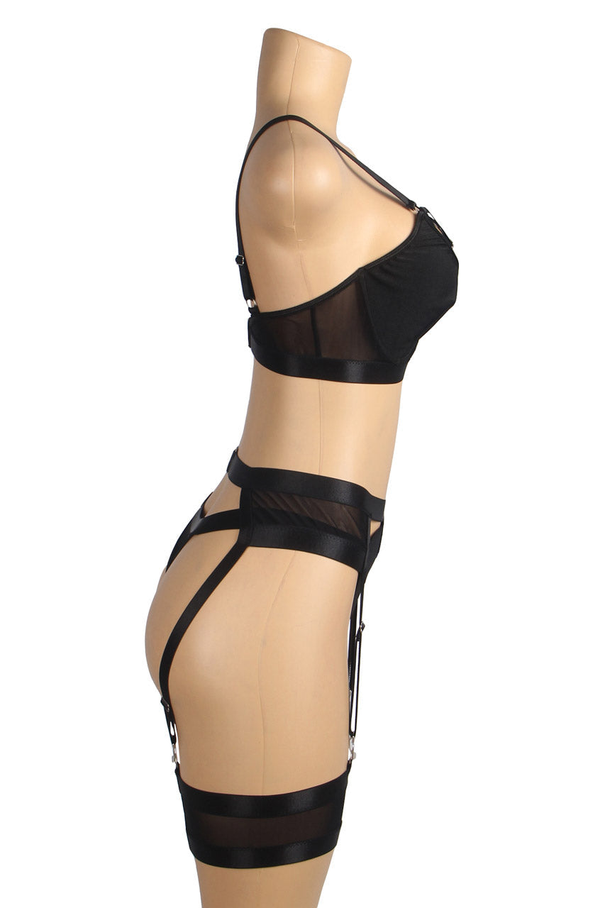 Bondage Bra and Garterbelt Set