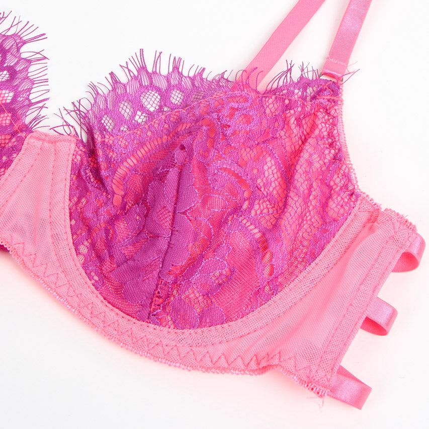 Neon Lace Bra and Garter Set