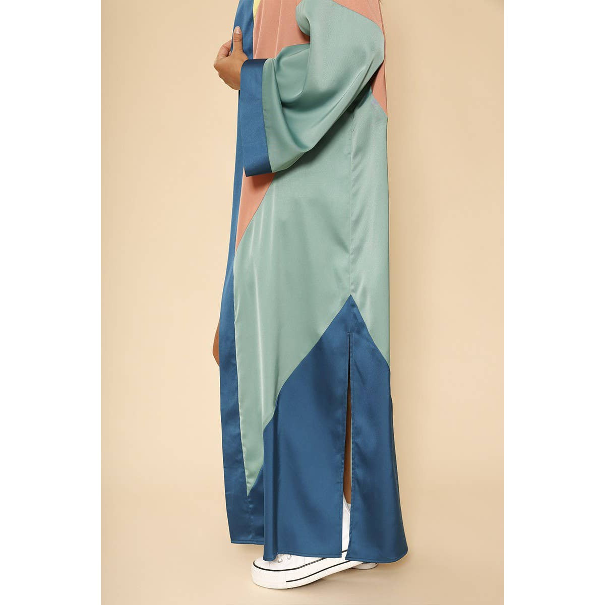 [SIZE L] Chevron Kimono Big Long Textured Satin Duster | Light Jacket, Outdoor Robe, Swimsuit Coverup