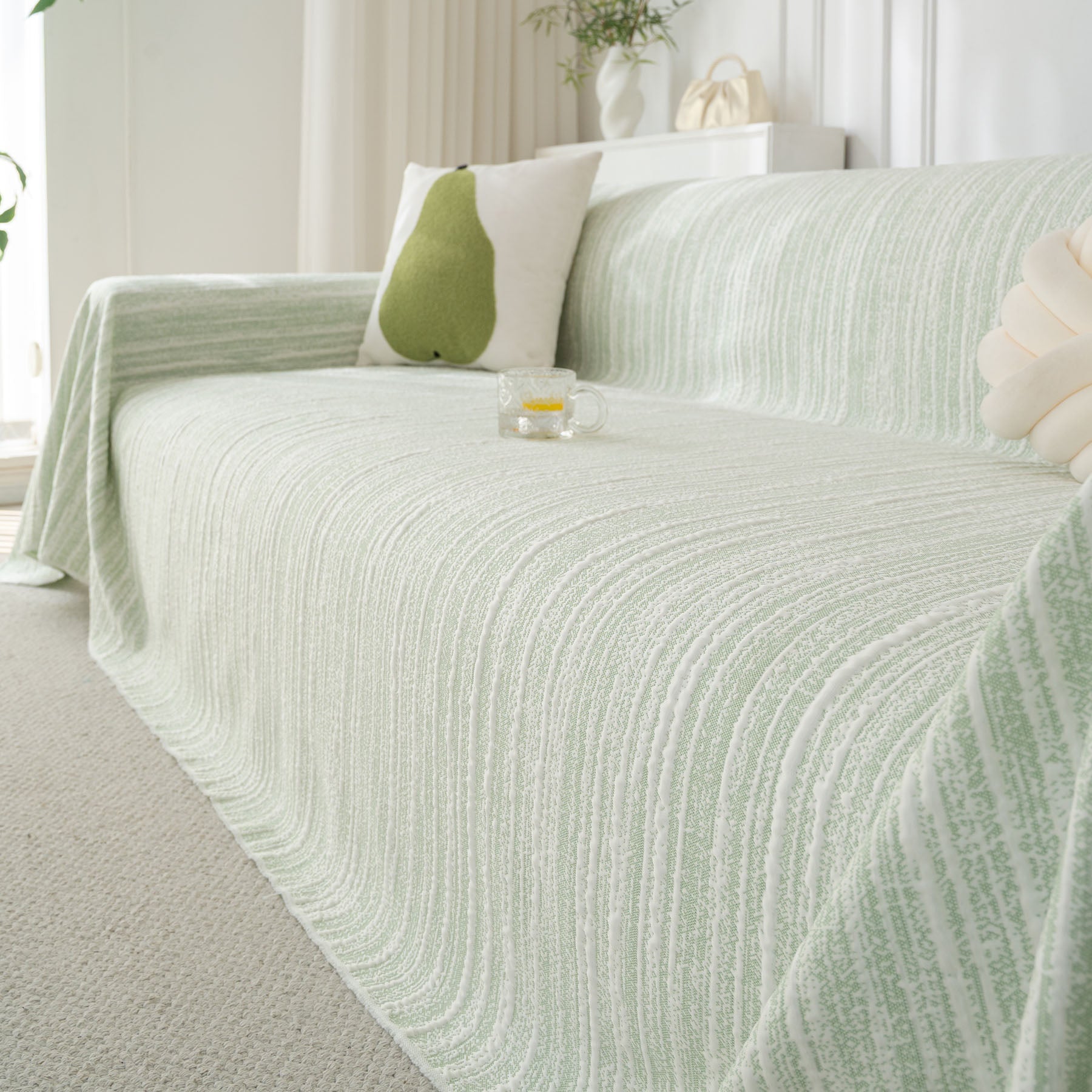 Summer Cooling Ice Silk Sofa Cover, Textured Stripe Soft Breathable Couch Throw Cover