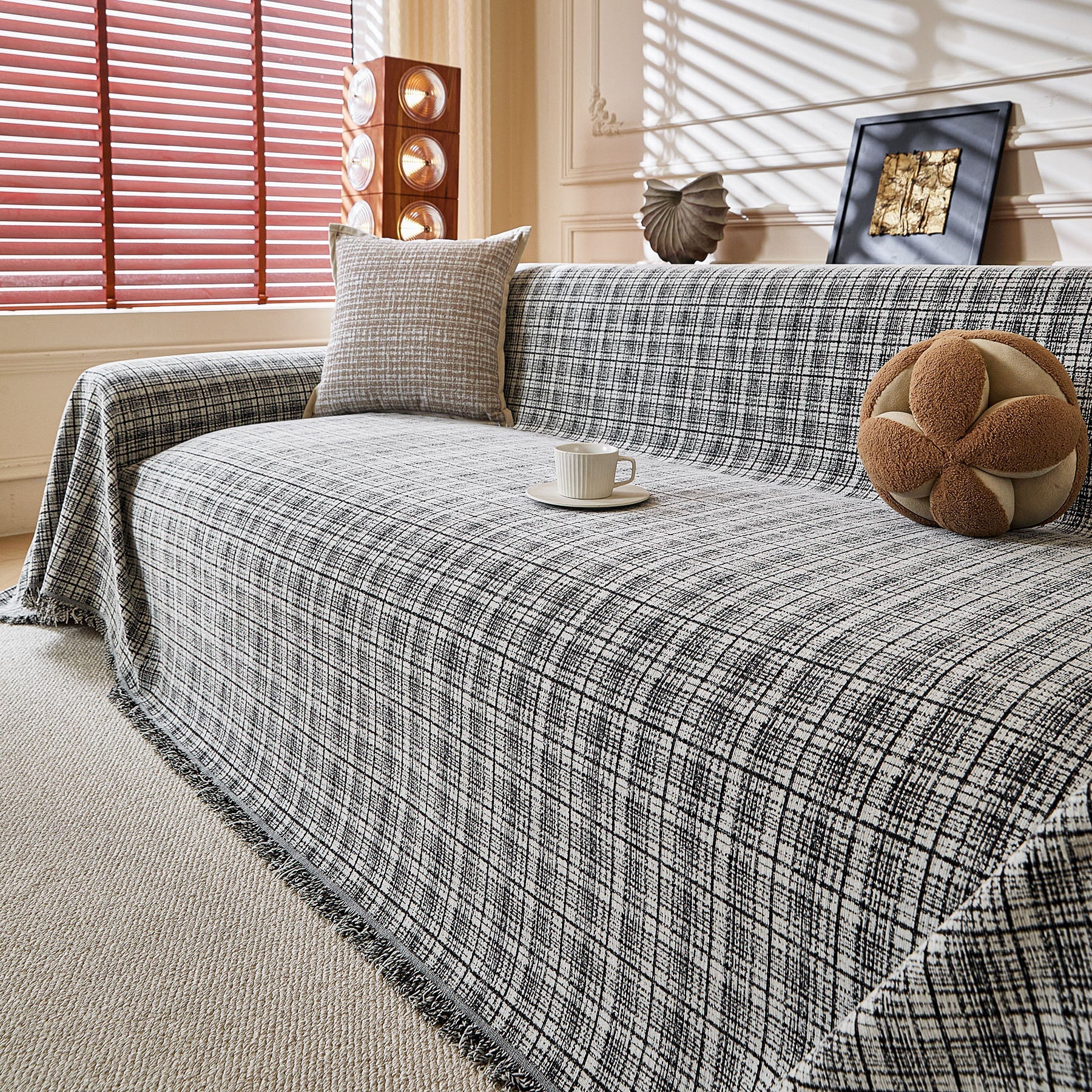 Textured Plaid Couch Throw Cover, Modern Decorative Sectional Furniture Covers