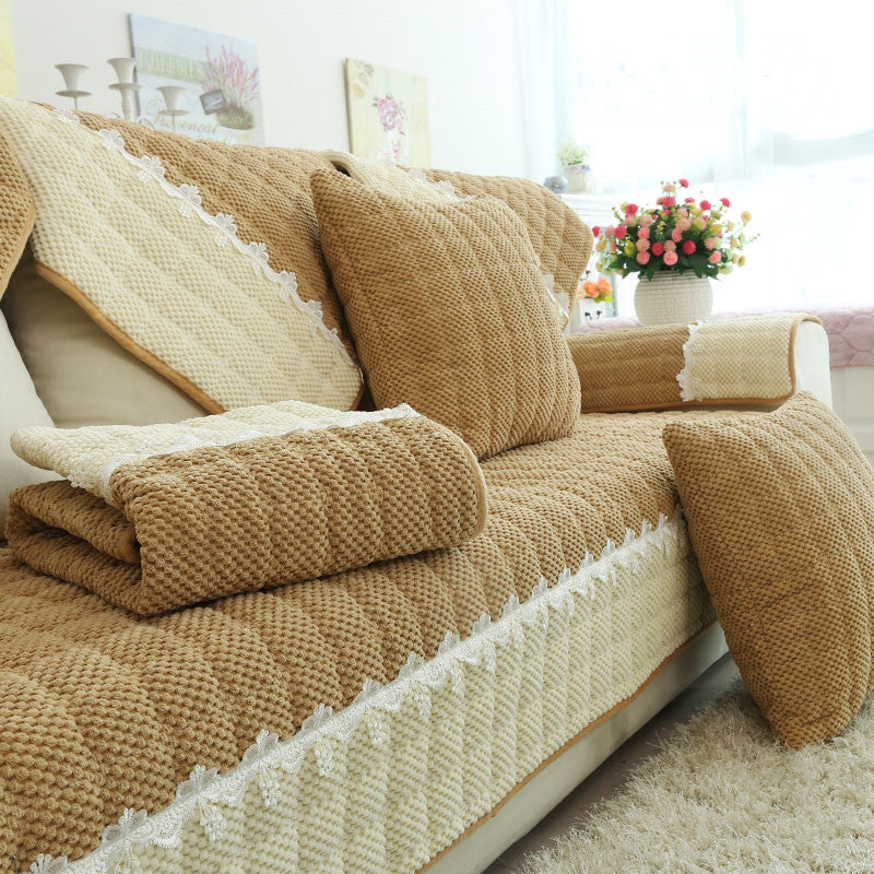 Non-Slip Sectional Couch Cover with Lace, Furniture Protector for Dogs, Pets, and Kids I