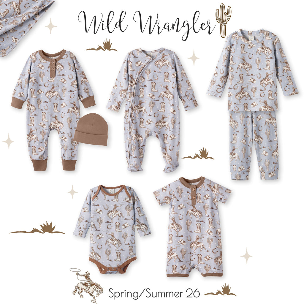 Wild Wrangler/Blue Western Baby Boy Bamboo Zipper Romper