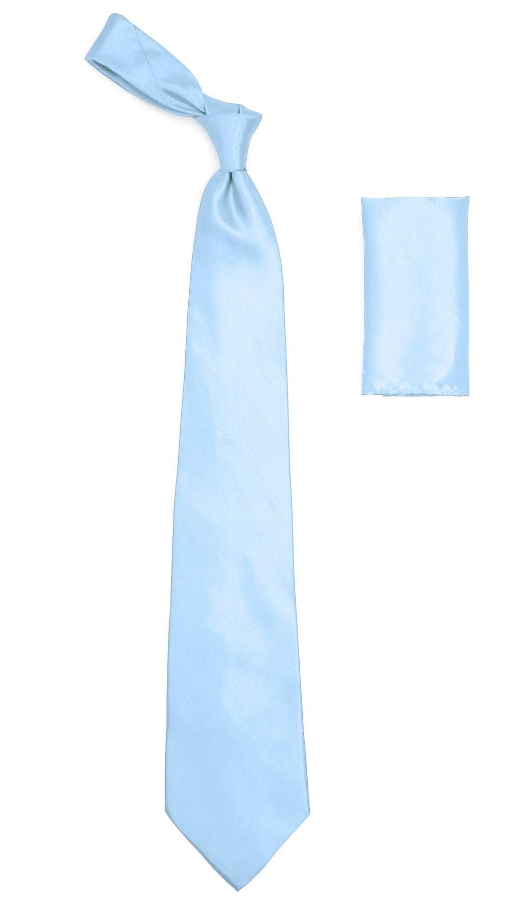 Sky Blue Satin Regular Fit French Cuff Dress Shirt, Tie & Hanky Set