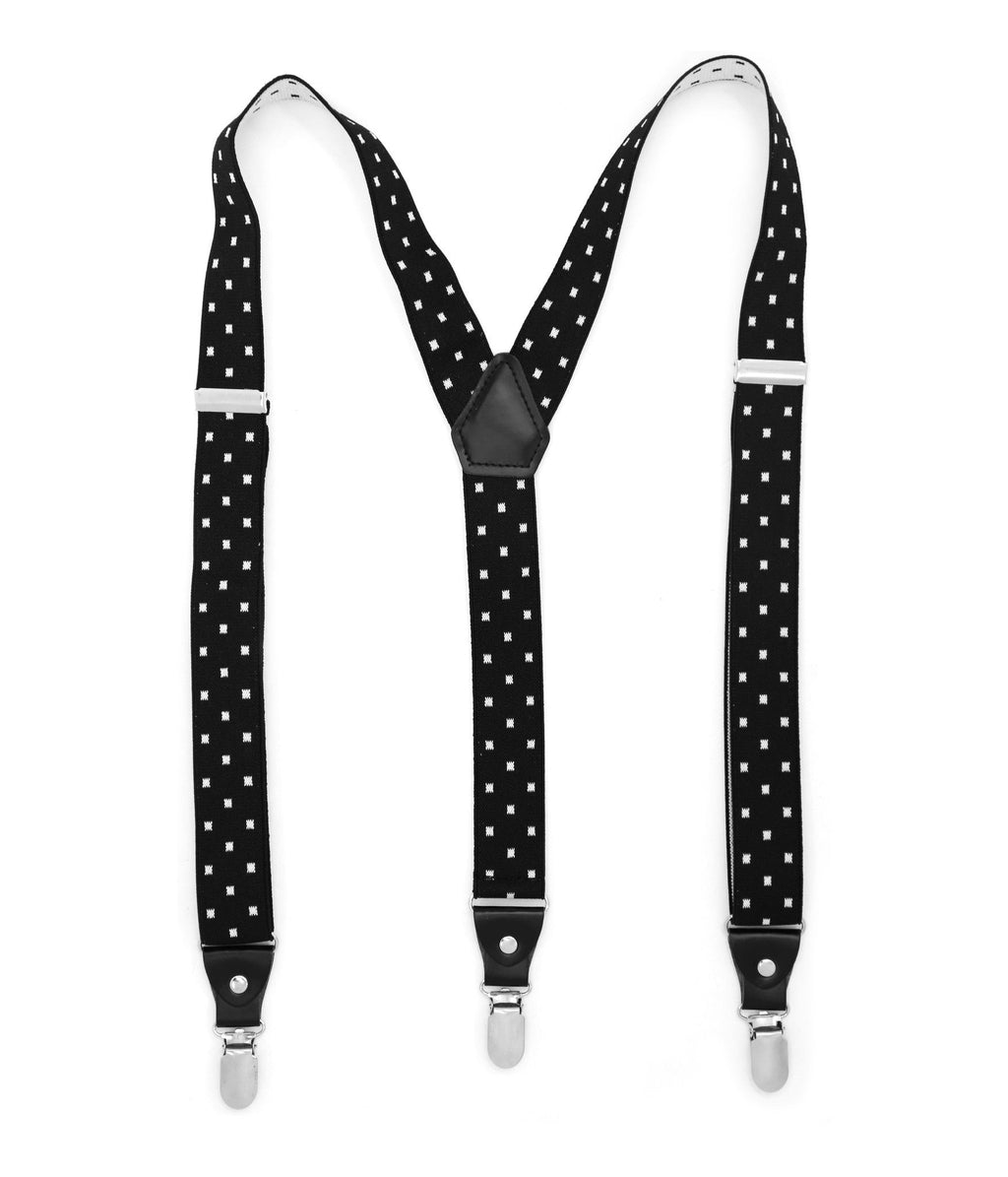 Black with White Dot Unisex Clip On Suspenders