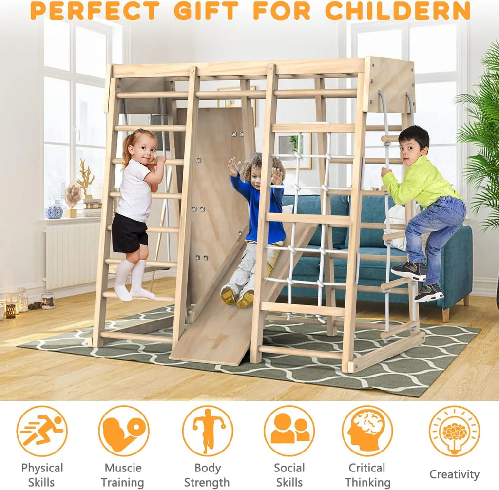 Indoor Jungle Gym for Kids – Climbing Playset with Slide and Foldable Design