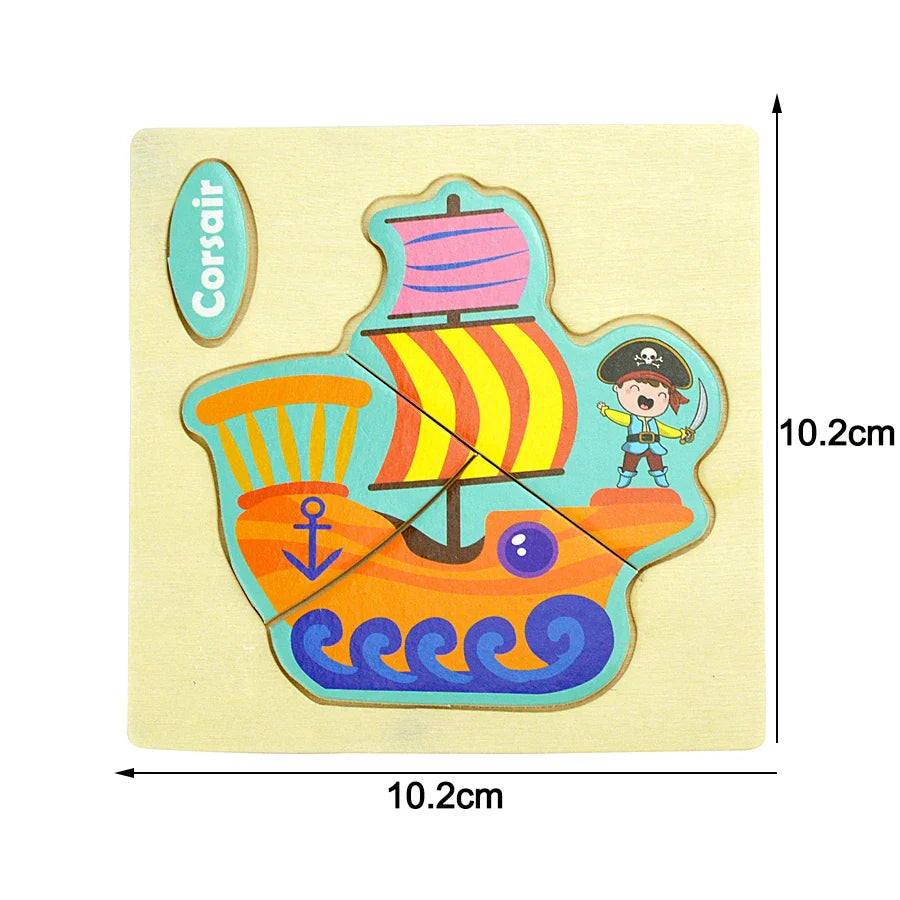 Montessori Wooden Cartoon Animal Puzzles – Early Learning Toy Set