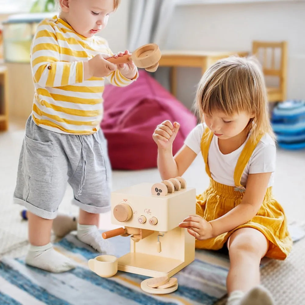 Wooden Coffee Machine Toy – Montessori Kitchen Playset for Kids