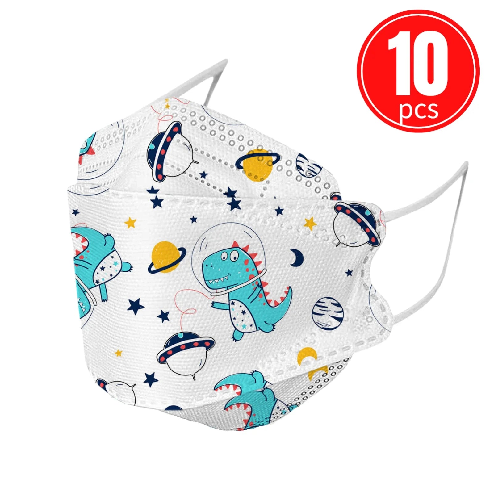 Kids KN95 Masks – Cartoon Dinosaur, Cat, and Rainbow Prints – 4-Ply Breathable