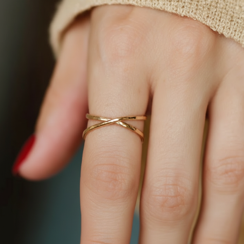 14K Gold filled CRISS CROSS X RING