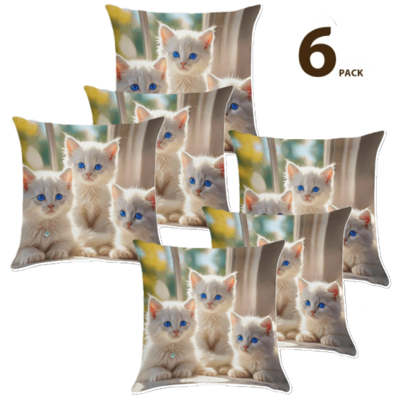 Fluffy White Kittens with Blue Eyes Ultra-Soft Pillowcases - 18"×18"