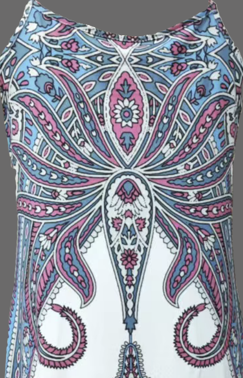 White Handkerchief Design V-neck Sleeveless Print Maxi Dress