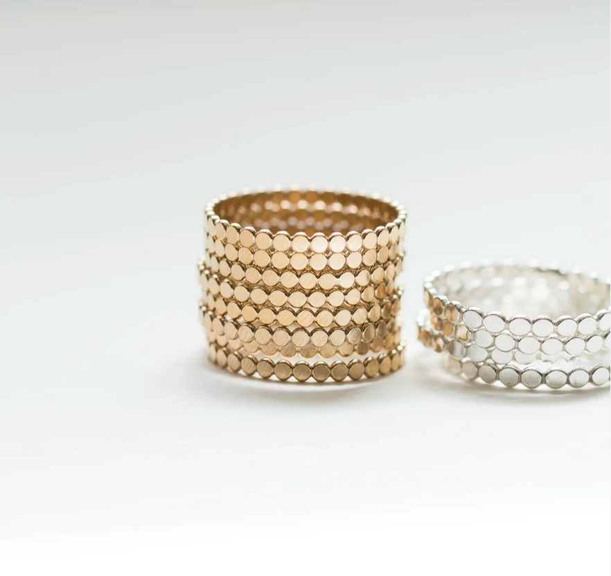 14k gold filled or sterling silver FLAT BEADED BAND RING