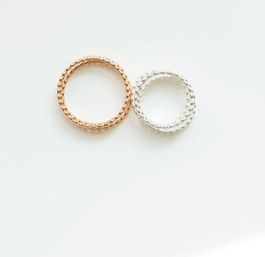 14k gold filled or sterling silver FLAT BEADED BAND RING