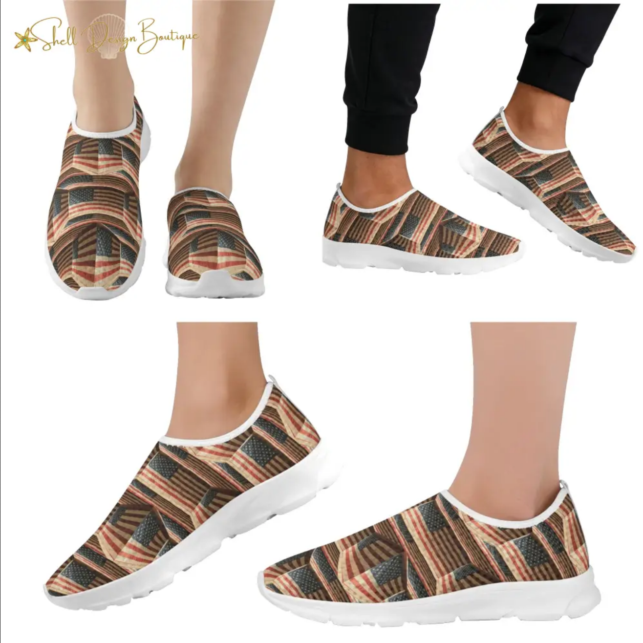 3D USA Flags Lightweight Adult Unisex Athletic Slip-on Shoes | Shipped in US