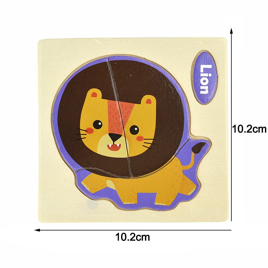 Montessori Wooden Cartoon Animal Puzzles – Early Learning Toy Set