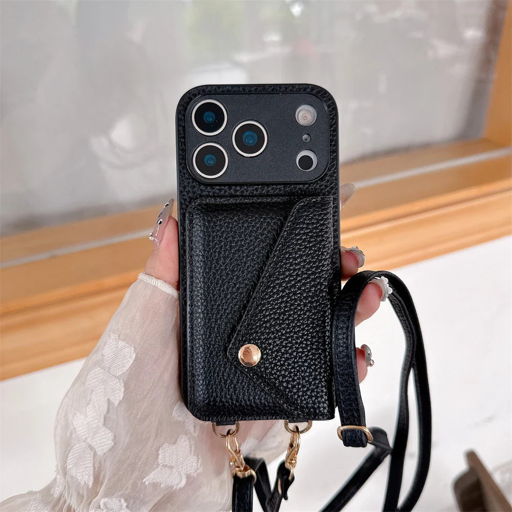 Luxury Crossbody Strap Lanyard Wallet Leather Case For iPhone