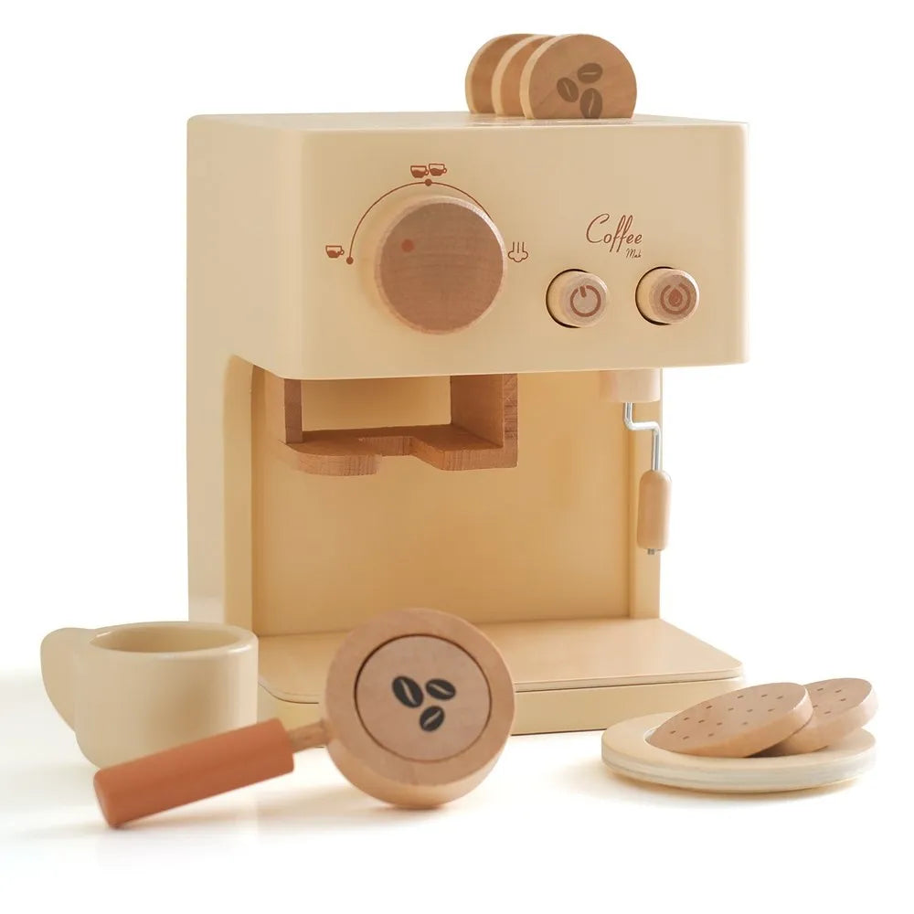 Wooden Coffee Machine Toy – Montessori Kitchen Playset for Kids