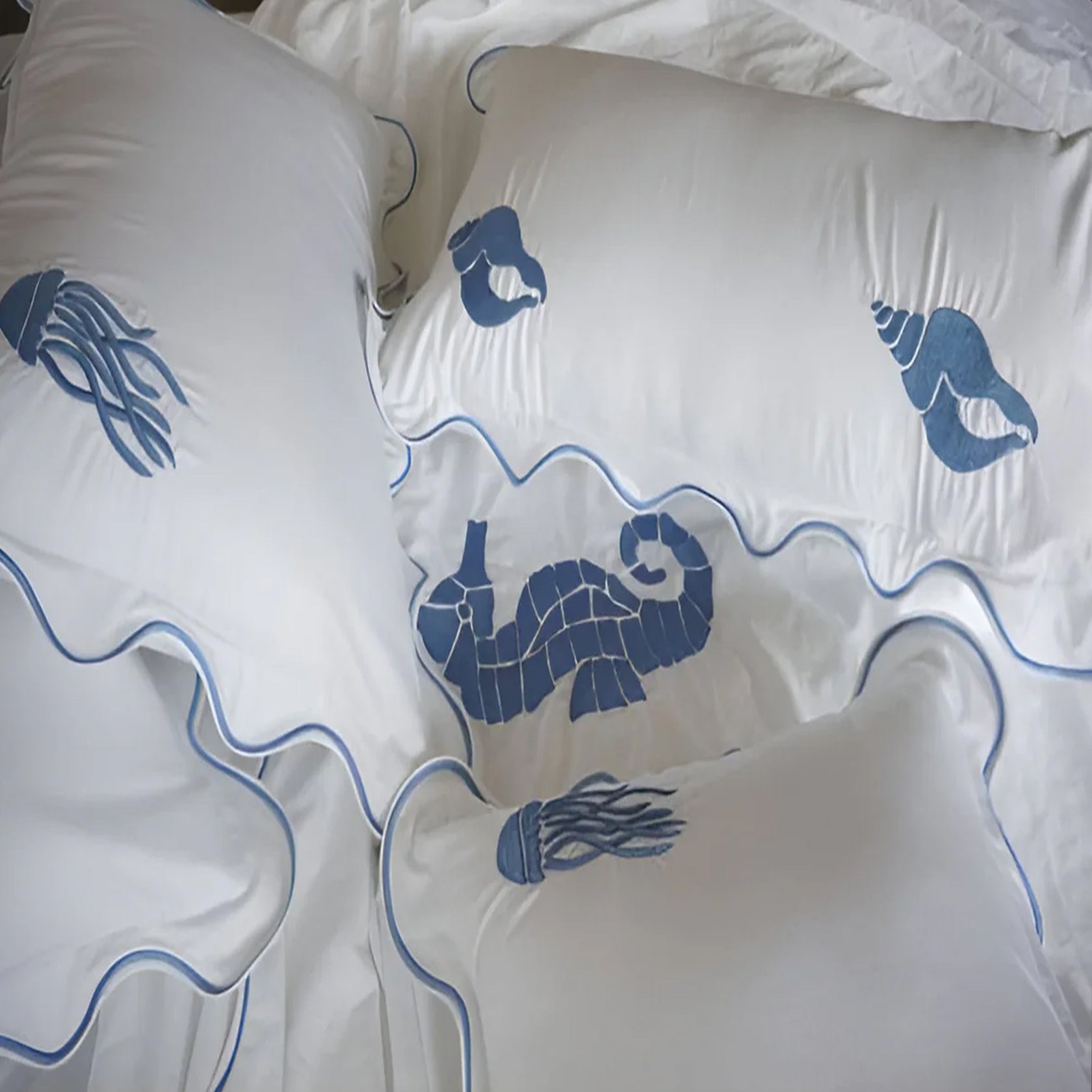 Seahorse Embroidered Cotton Sateen Duvet Cover Set
