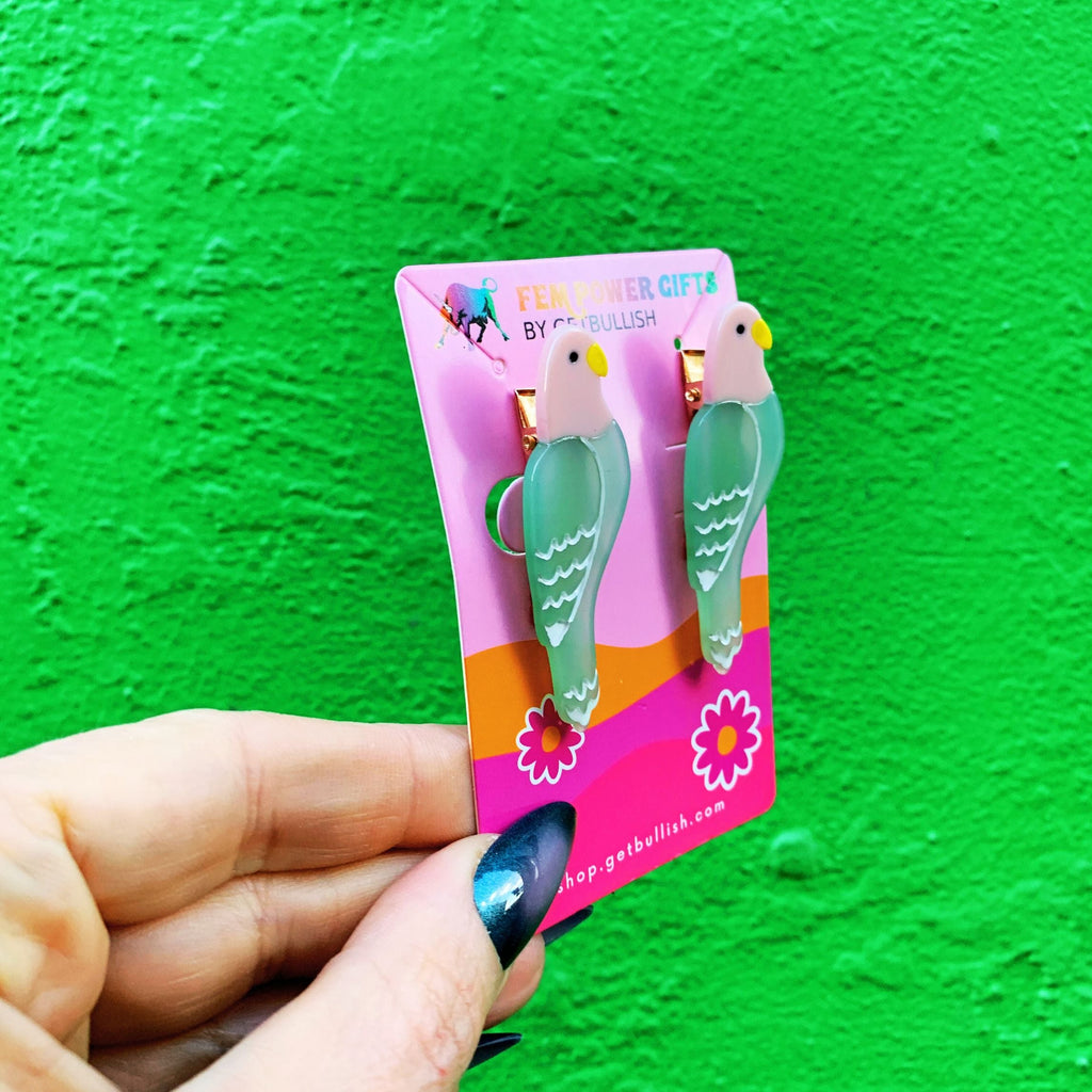 Set of 2 Birdie Barrettes Acetate Hair Clips | Cute Parrot Hair Pins