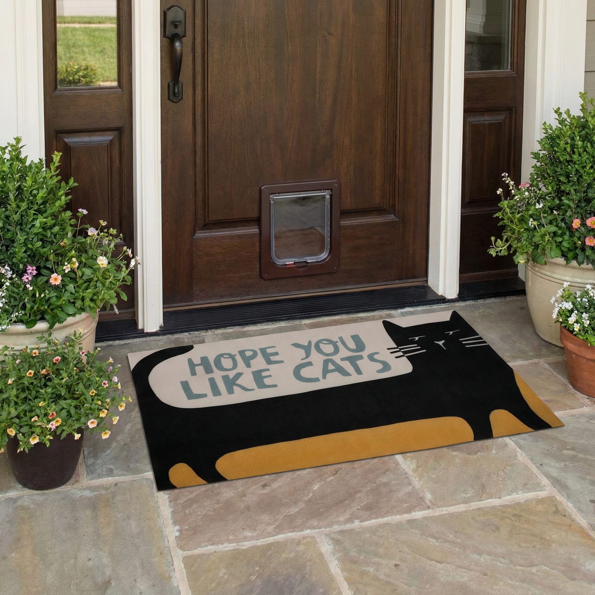 Hope You Like Cats Doormat Entryway Indoor/Outdoor Rug | 34" x 20 | Slip-Resistant Backing