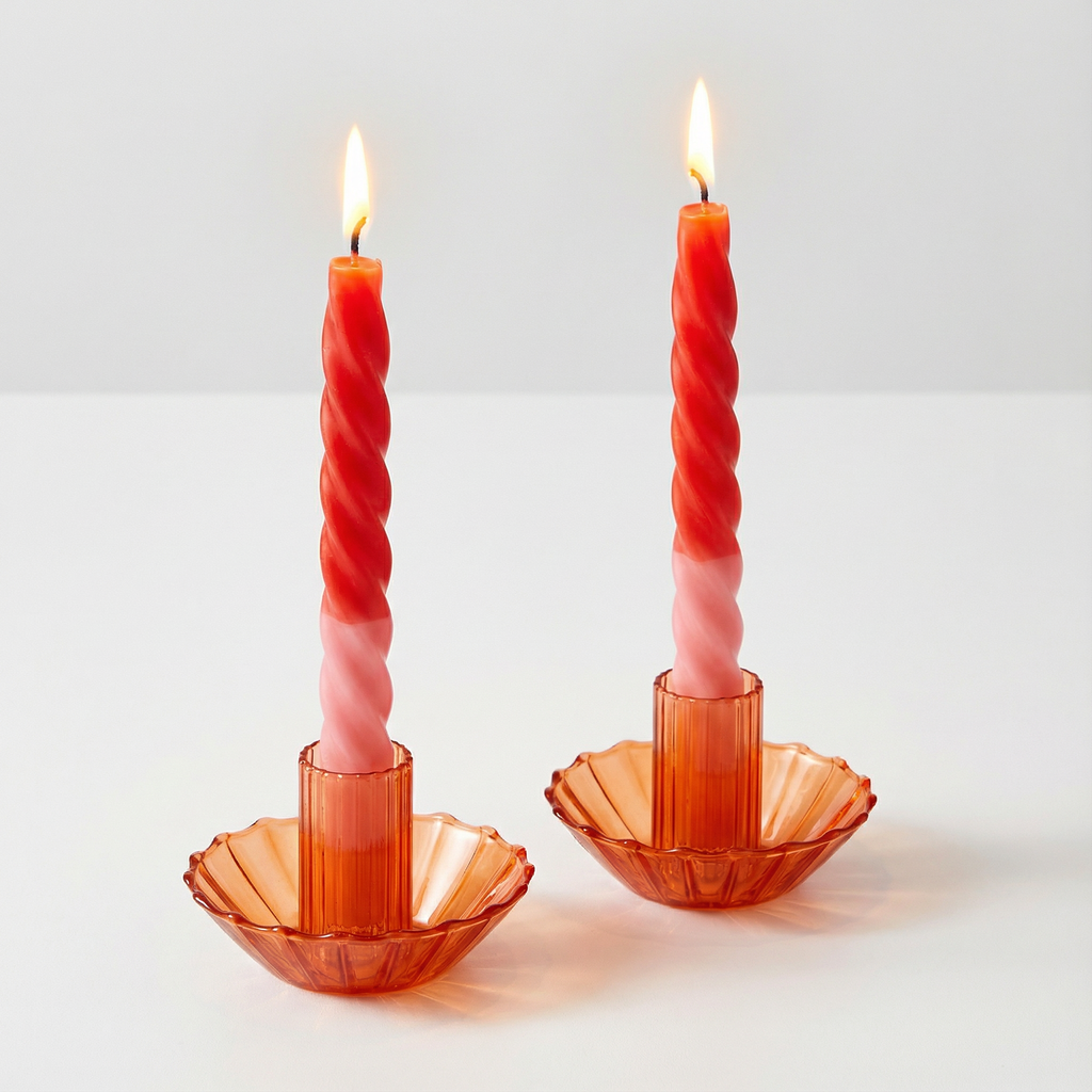 Set of 2 Tapered Candle in Red Pink  | Aesthetic Unscented Table Decor Candlesticks | Gift for Her
