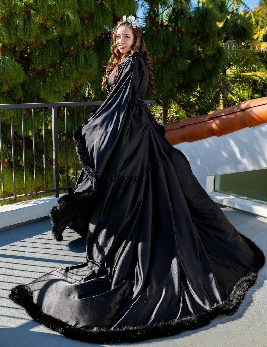 Silky Satin Victorian Feather Fringe Robe Dress