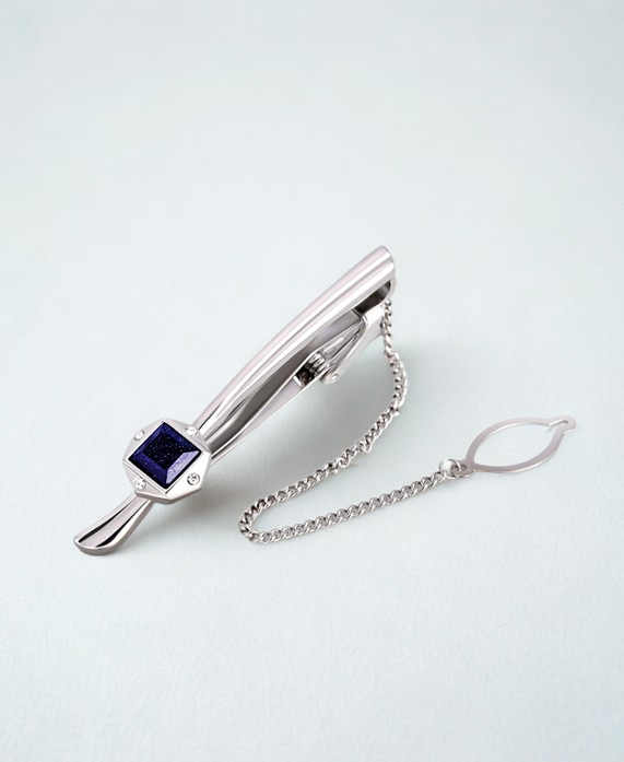 Silver Gemstone Chain Tie Bar