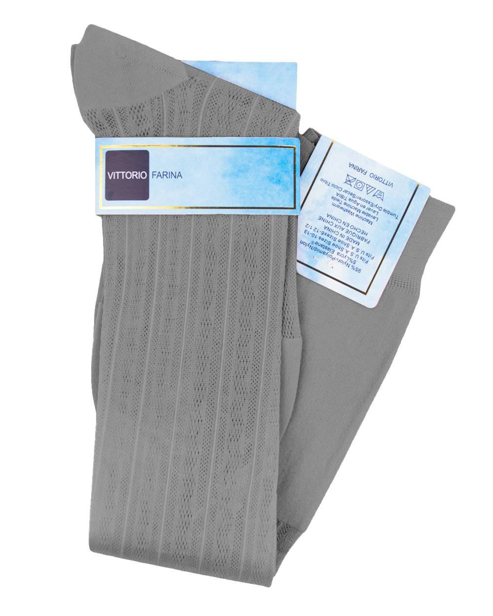 Vittorio Farina Men's Ribbed Shear Nylon Over The Calf Dress Socks