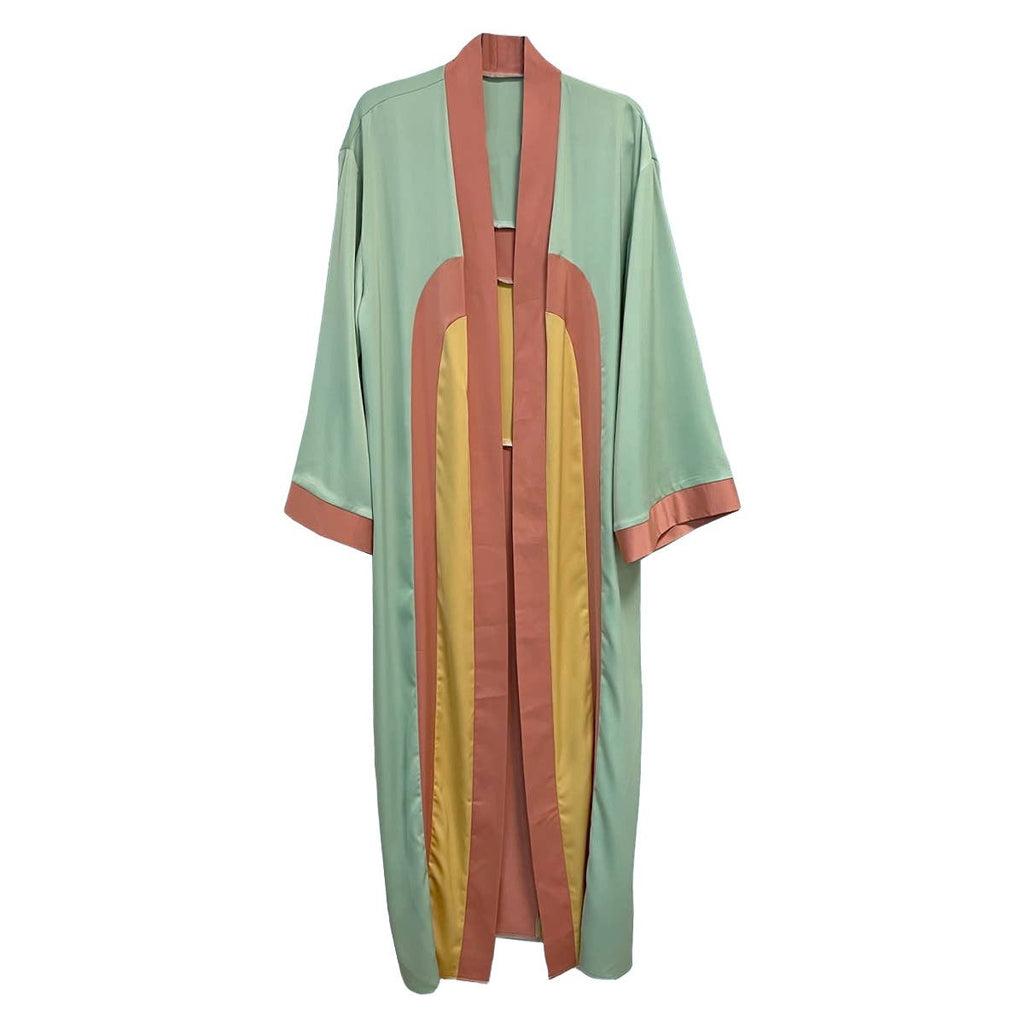 [Size L Remaining] Retro Arch Kimono Big Long Textured Satin Duster [Size L Remaining]