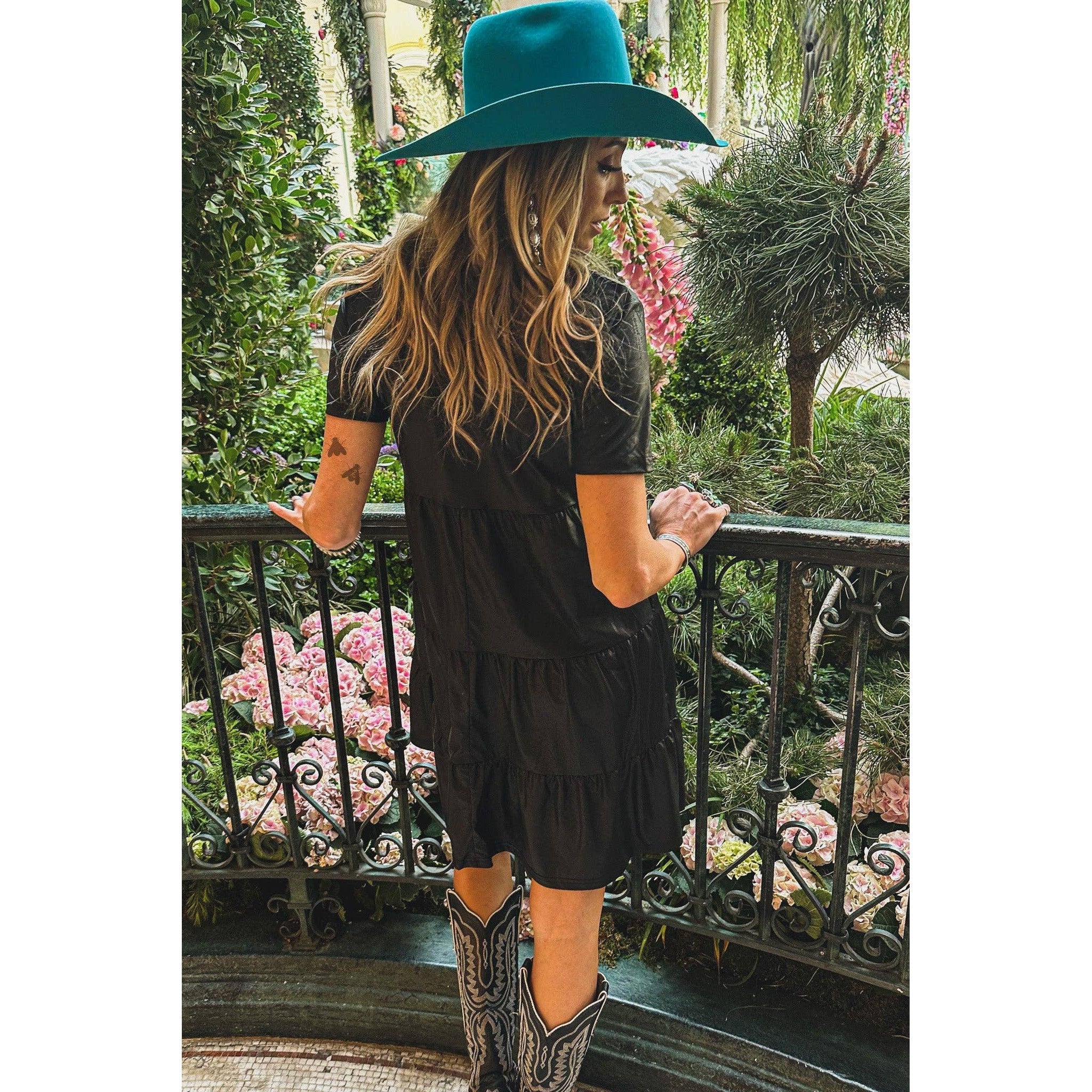 [Size M Remaining] Leather Look Western Style "Cisco" Dress