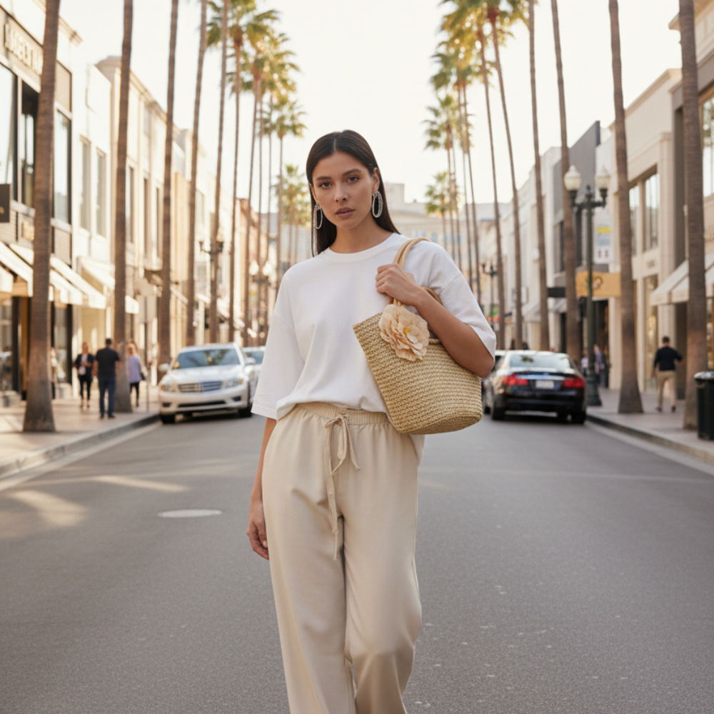 Woven Straw Totebag with Flowers