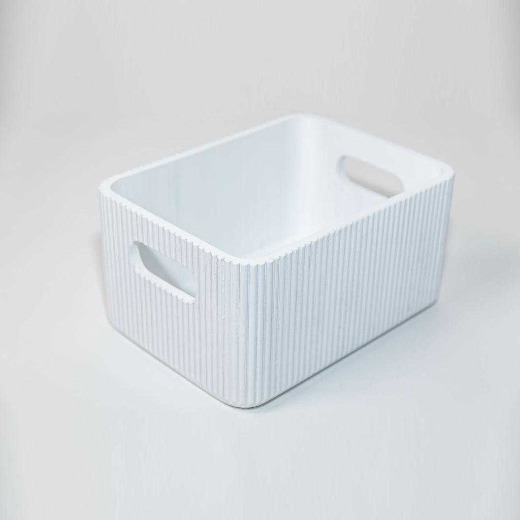 Wooden Ribbed Bins – White