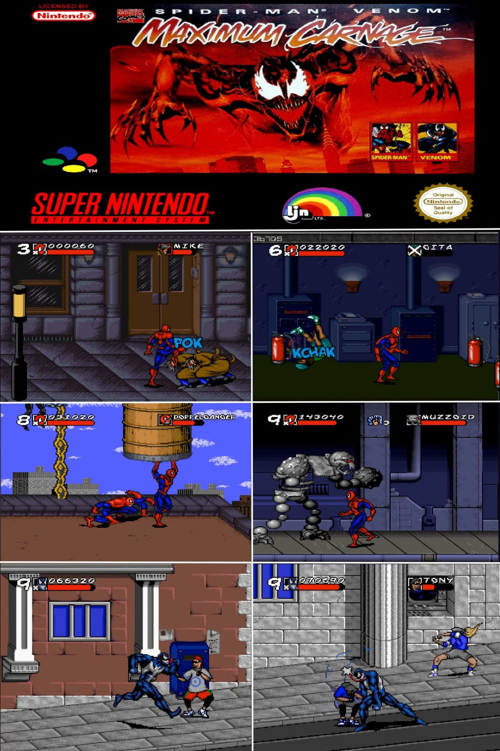 Spider-Man and Venom Maximum Carnage SNES Video Game Super Nintendo 1995