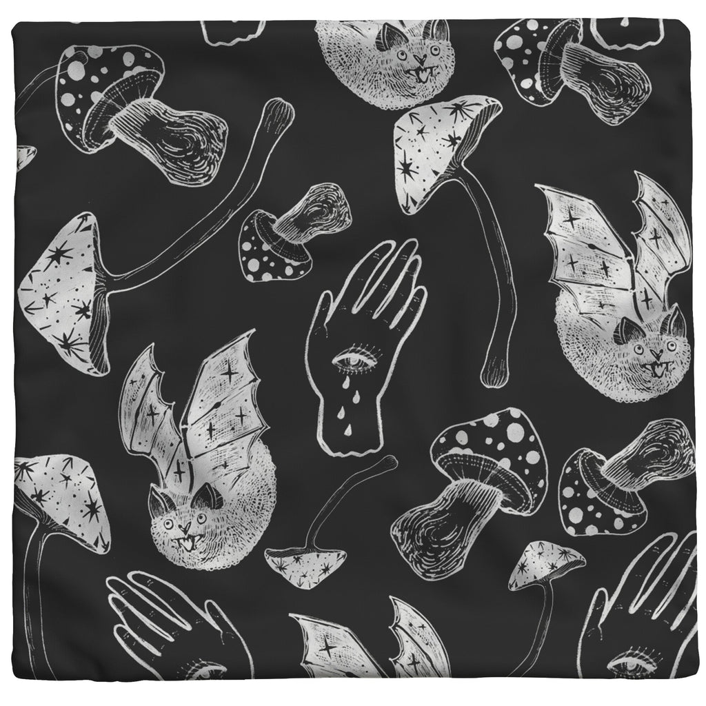 "Spooky Spells, Bats, and Mushrooms" Throw Pillow