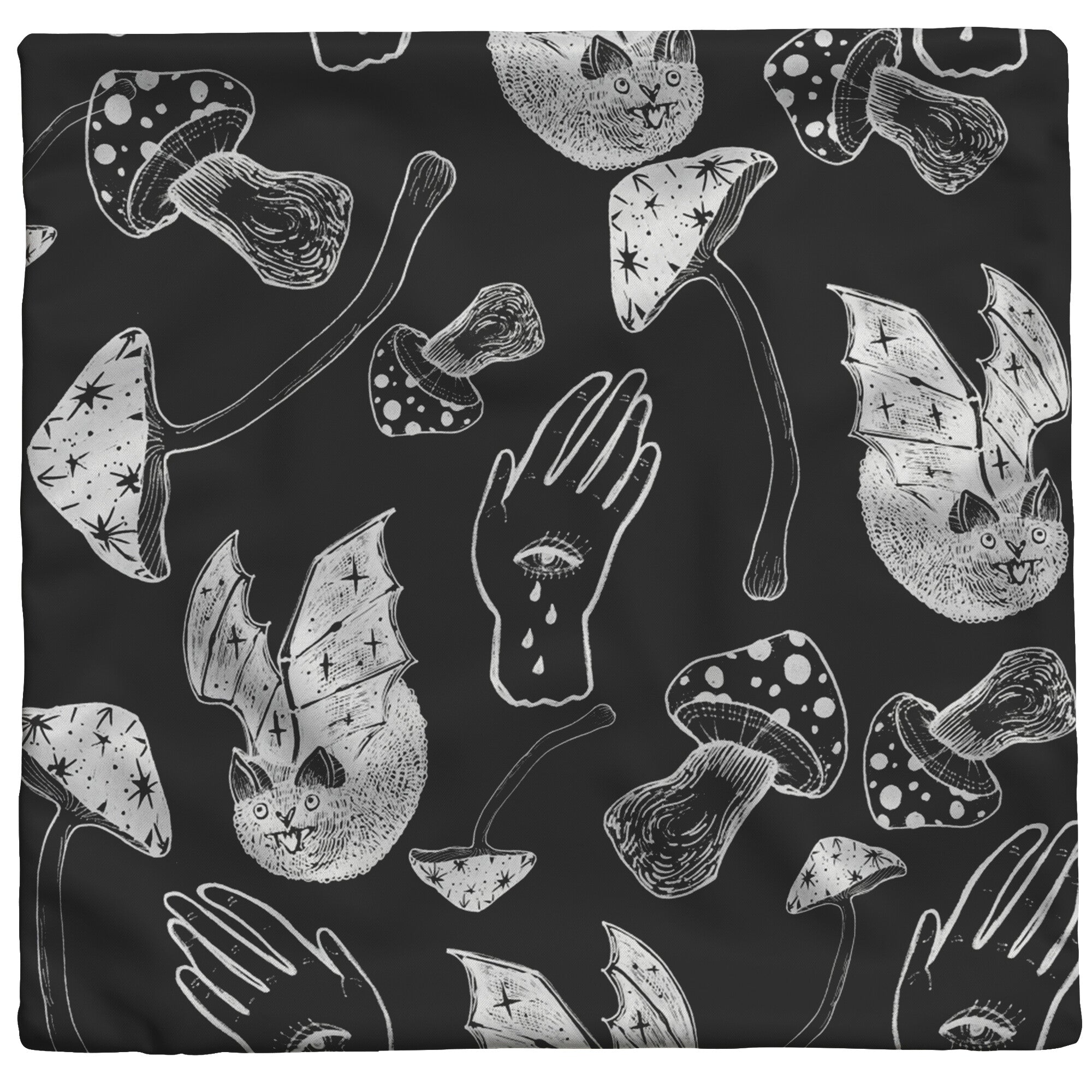 "Spooky Spells, Bats, and Mushrooms" Throw Pillow