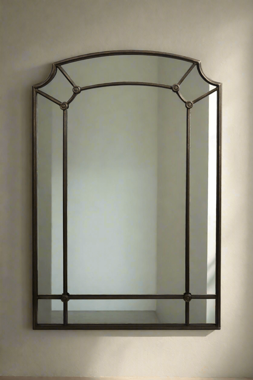 Industrial Chic Arched Wall Mirror with Iron Frame