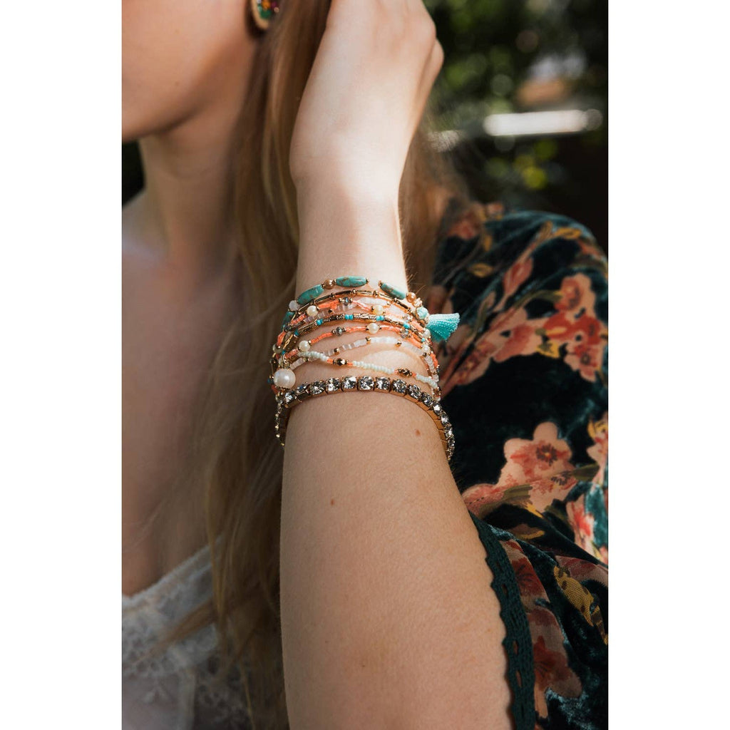 Sweet Pastel Studded Beads Stack of 9 Layering Bracelets | Beads and Studs Bohemian Inspired Jewelry