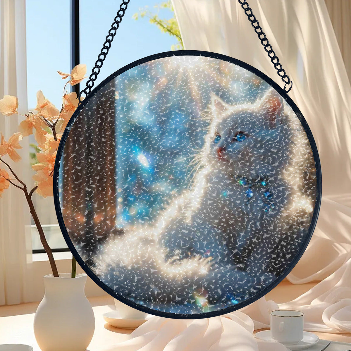 Fluffy White Kitten Suncatcher Home Decor