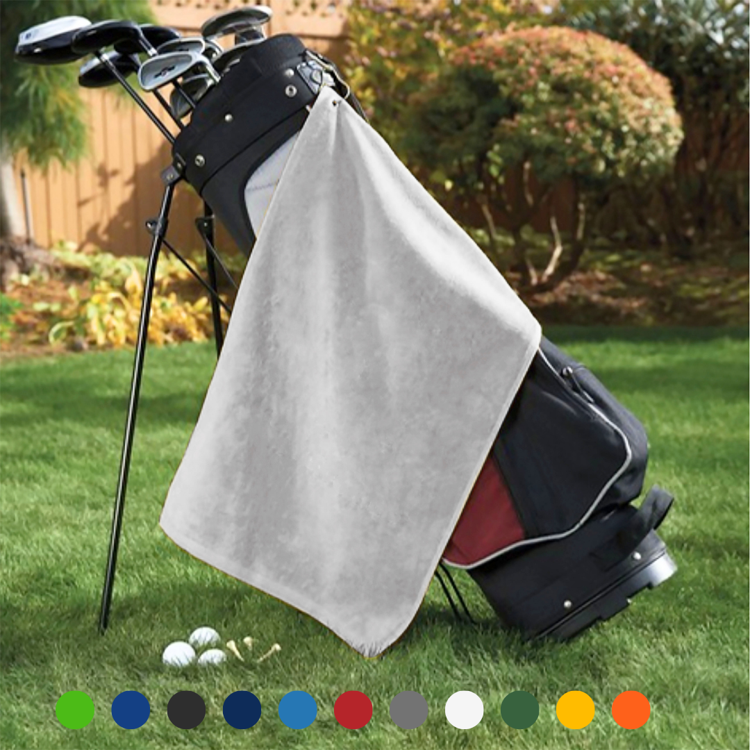 Platinum Velour Golf Towel Corner Grommet & Hook Pack of 3