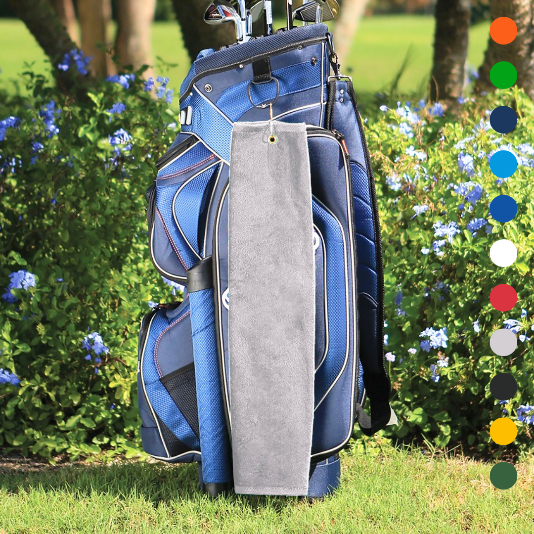 Tri-Fold Platinum Velour Golf Towel: Grommet & Hook - Pack of 3