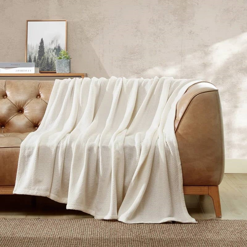 Twin size Cream Bone Lightweight 100-Percent Cotton Blanket - Machine Washable